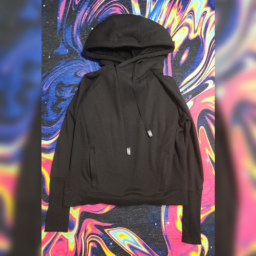 Alo Yoga "Frost" Drawstring Hoodie, Faux Sherpa Black